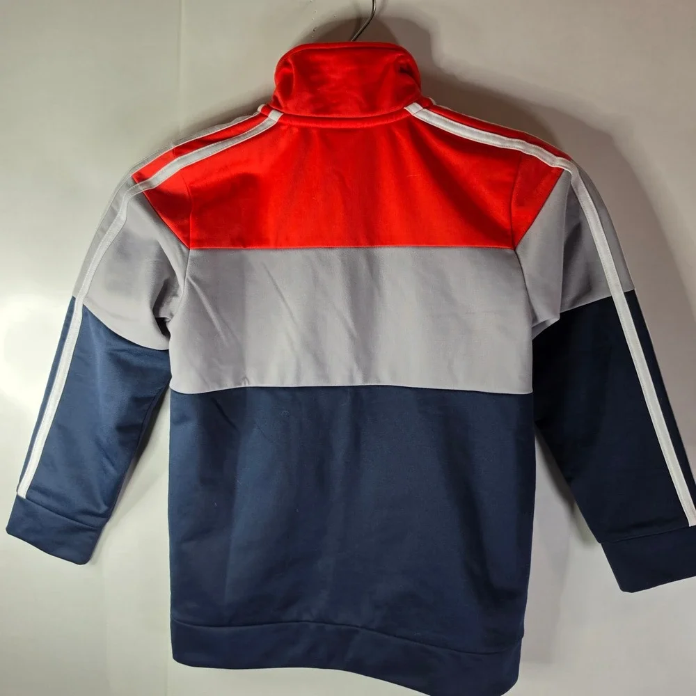 Adidas Boys Size 7 Colorblock Track Jacket Full Zip Red Grey Navy Blue Sweatshrt